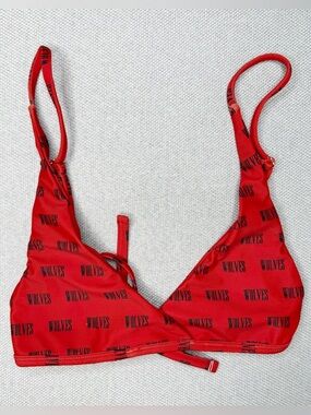 Two Wolves‎ Swimwear Red Black Spellout Print Bikini Top Size XS
